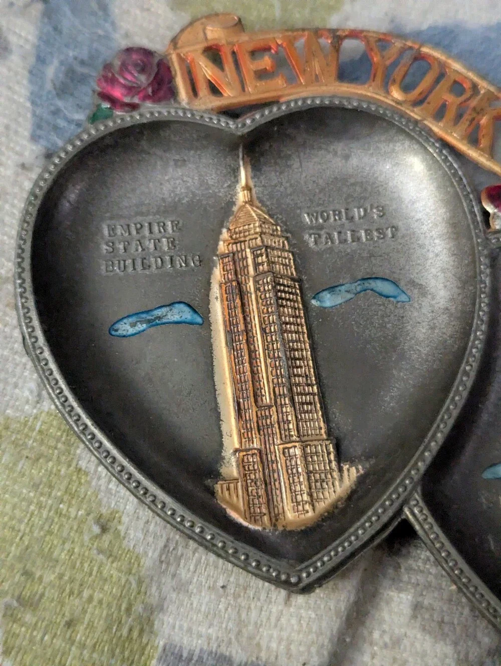 Vintage New York City Double Heart Souvenir Empire State & Statue of Liberty